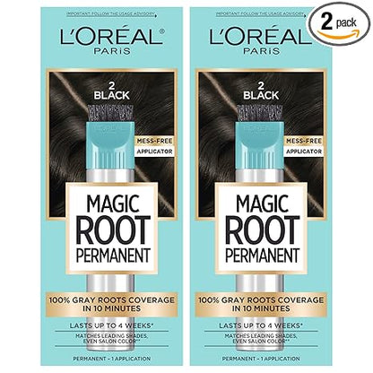 L'Oreal Paris Magic Root Permanent Hair Color Kit, 100% Gray Hair Coverage In Just 10 Minutes, Precision Brush Applicator for Seamless Application, 2 Black (2 Count)