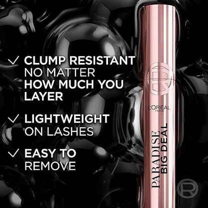 L'Oreal Paris Paradise Big Deal Mascara, Volumizing and Lengthening Formula, Buildable, Clump Resistant, Washable Black Brown Mascara, 0.33 Fl Oz