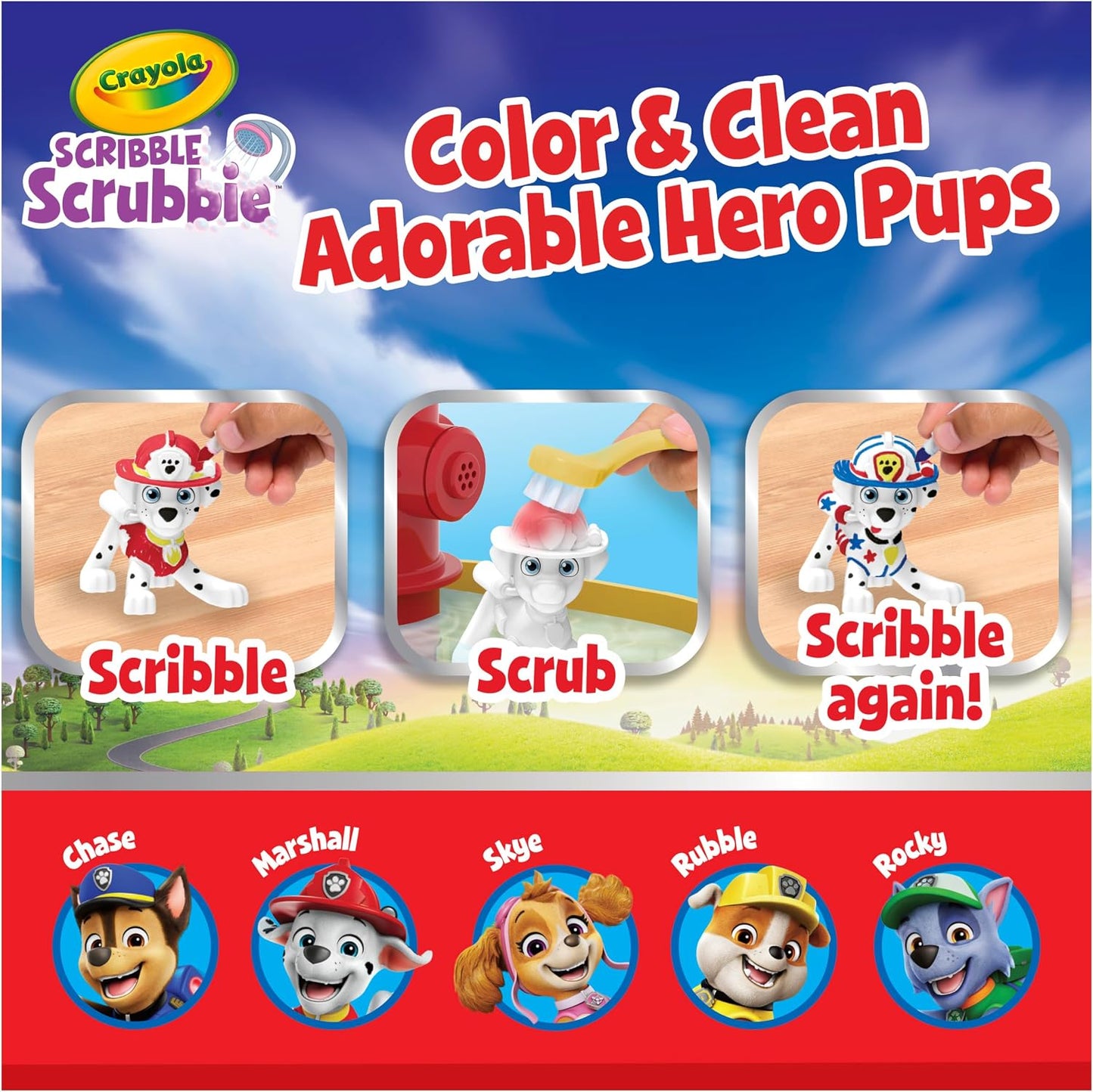 Crayola Scribble Scrubbies PAW Patrol Toy Playset, Washable Coloring Pets & Bath Tub Set with Marshall, Rubble, Rocky & Chase, Gift for Toddlers, Ages 3+