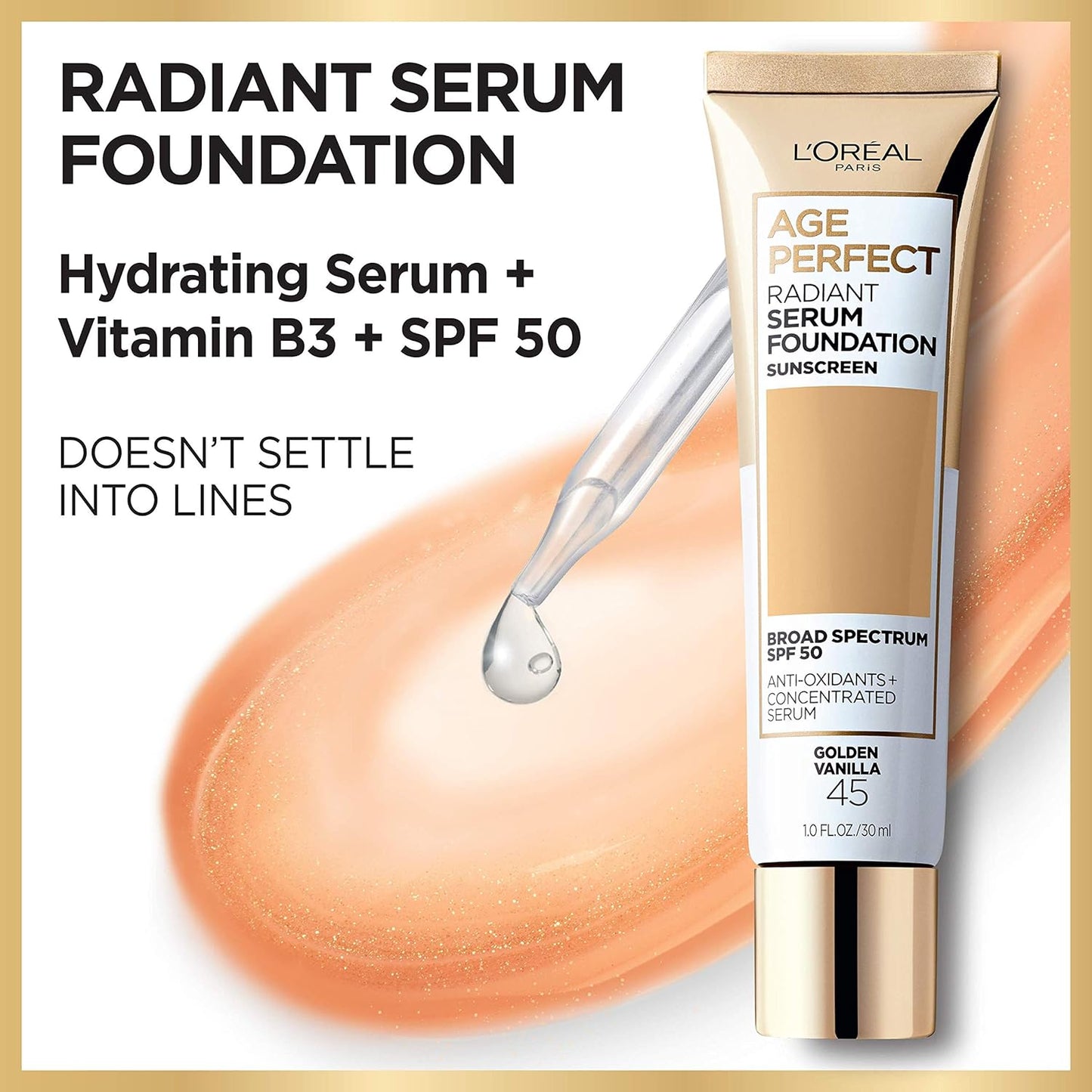 L'Oreal Paris Age Perfect Radiant Serum Foundation with SPF 50, Classic Tan, 1 Ounce
