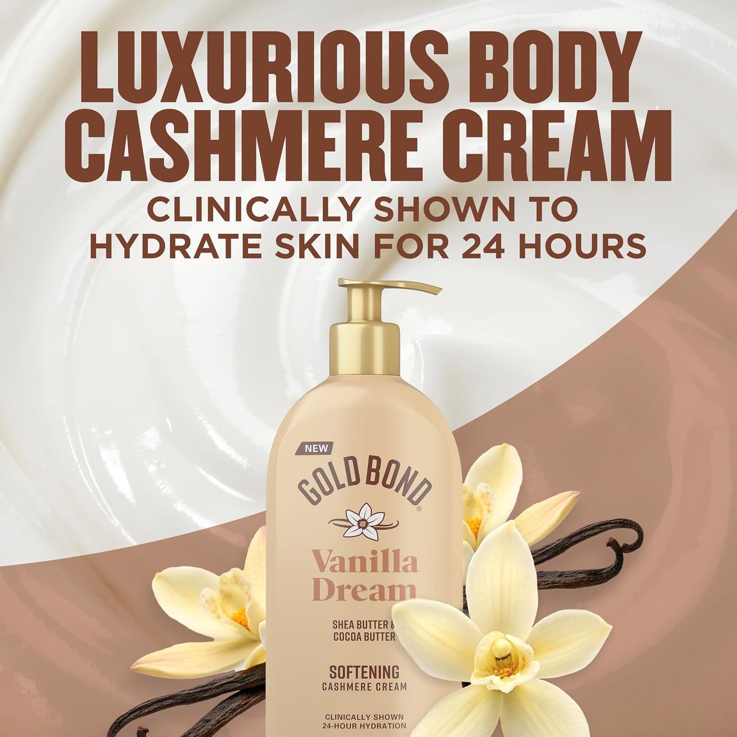 Gold Bond Softening Cashmere Cream Body Lotion, Vanilla Dream Scent, 24-Hour Hydration with Shea Butter and Cocoa Butter, 14 oz.