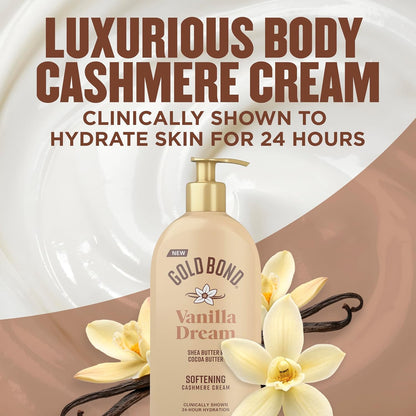 Gold Bond Softening Cashmere Cream Body Lotion, Vanilla Dream Scent, 24-Hour Hydration with Shea Butter and Cocoa Butter, 14 oz.
