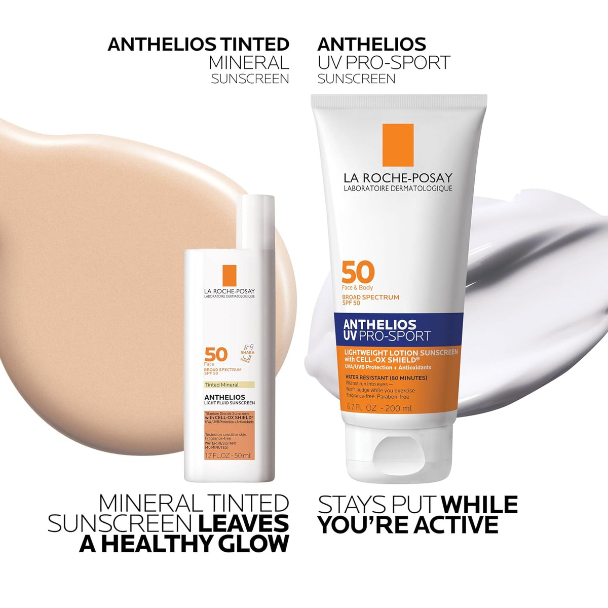 Bundle of La Roche-Posay Anthelios Tinted Sunscreen SPF 40+, Broad Spectrum SPF Zinc Oxide + La Roche Posay Anthelios UV Pro-Sport Sunscreen SPF 50, Daily use for Body & Face