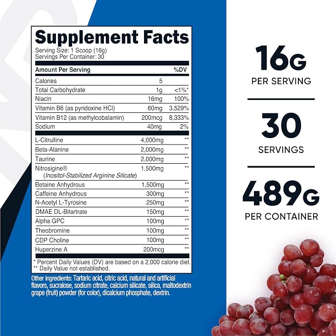 Nutricost Pre-X Extreme Pre-Workout Powder Complex (Grape) 30 Servings