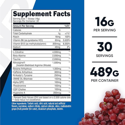 Nutricost Pre-X Extreme Pre-Workout Powder Complex (Grape) 30 Servings