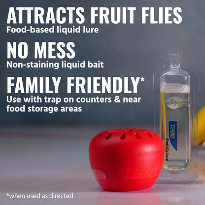 TERRO Fruit Fly Trap Refills, 4 Pack Liquid Bait Replacement for Home