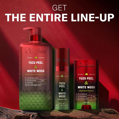 Old Spice Aluminum Free Deodorant for Men, The Spice Alchemist Collection, 24/7 Cologne Infused Scent, No Trade Off Formula, Free of Parabens & Phthalates, Yuzu Peel + White Wood Scent, 3.0 oz