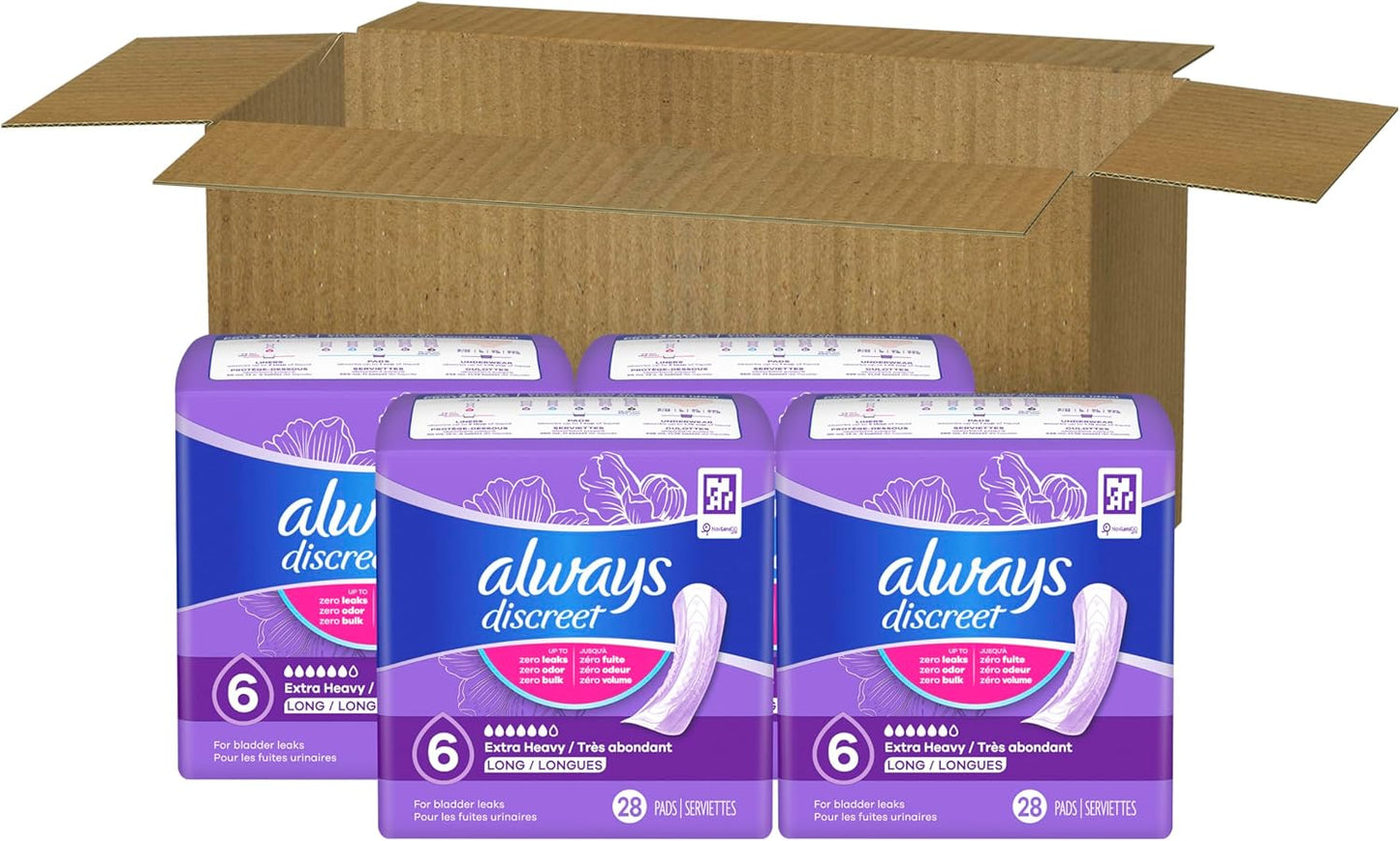 Always Discreet Adult Incontinence Pads for Women, Drier, 6 Drop Long Length, Extra Heavy Absorbency, Pads for Bladder Control Management, Bladder Leaks, & Postpartum Pads, 112ct
