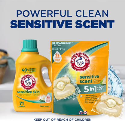 ARM & HAMMER Sensitive Skin Laundry Detergent Paks, Fresh Scent, 42 Count
