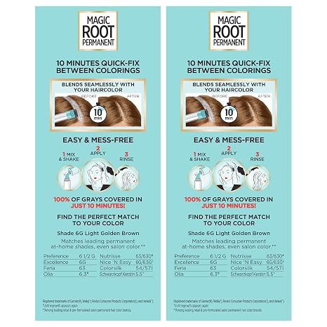 L'Oreal Paris Magic Root Permanent Hair Color Kit, 100% Gray Hair Coverage In Just 10 Minutes, Precision Brush Applicator for Seamless Application, 6G Light Golden Brown (2 Count)