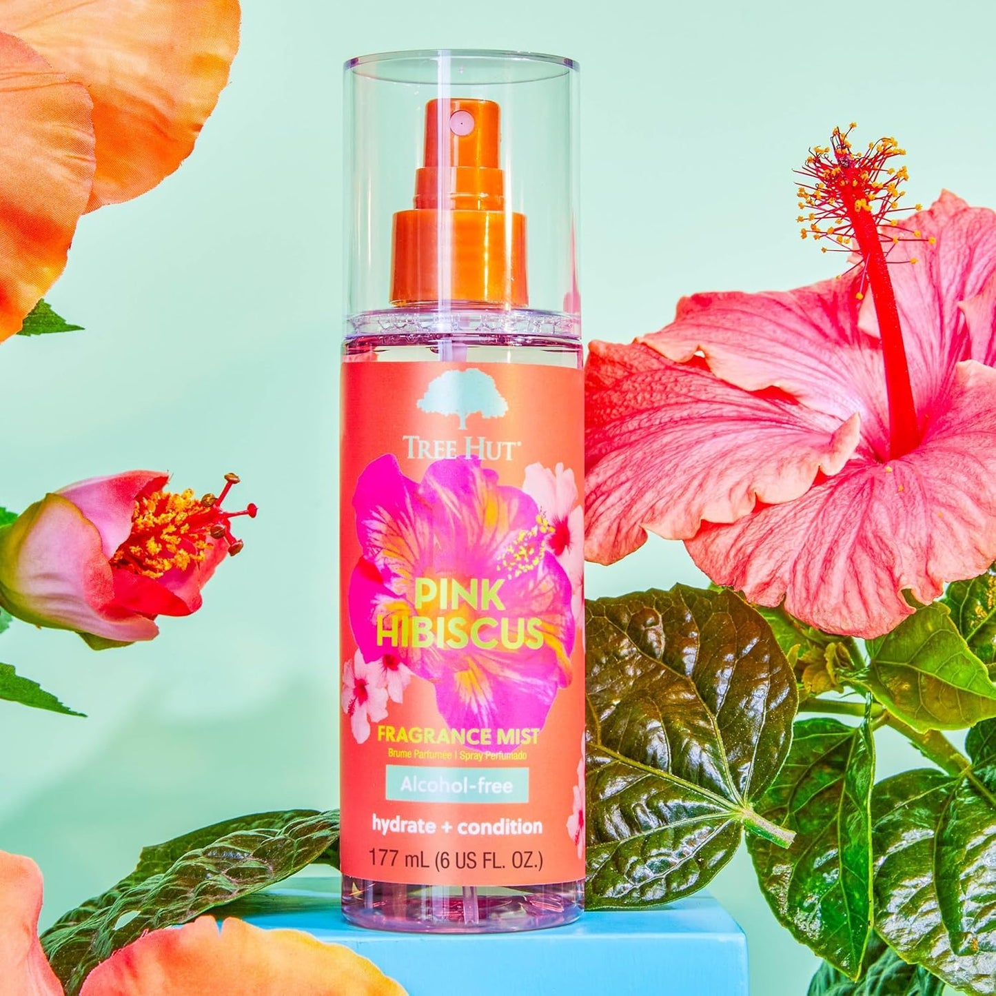 Tree Hut Pink Hibiscus Hair & Body Mist, Hydrating & Alcohol-Free Body Spray, Fragrance with Hibiscus, Poppy & Rasberry Notes, Alcohol-Free Formula, 6 Fl Oz.