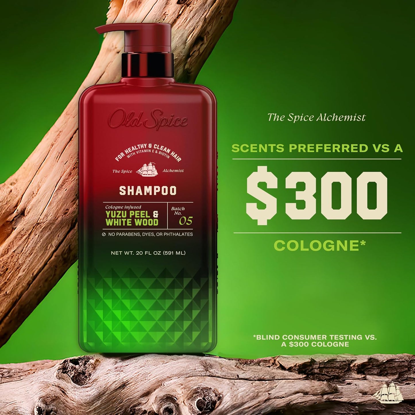 Old Spice Mens Shampoo, The Spice Alchemist Collection, Cologne-Infused Yuzu Peel & White Wood Scent, Free of Parabens & Phthalates, 20 fl oz