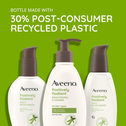 Aveeno Positively Radiant Daily Face Moisturizer with SPF 15 Sunscreen, Hydrating Face Lotion with Soy Extract to Improve Skin Tone and Texture, Hypoallergenic Formula, Oil-Free, 4 Fl Oz (Pack of 12)