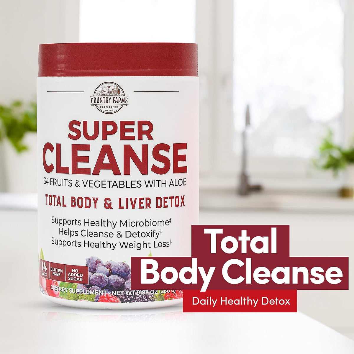 COUNTRY FARMS Super Cleanse, Super Juice Cleanse, Supports Healthy Digestive System, 34 Fruits and Vegetables, Promotes Natural Detoxification, Promote Healthy Weight Management, 28 Servings