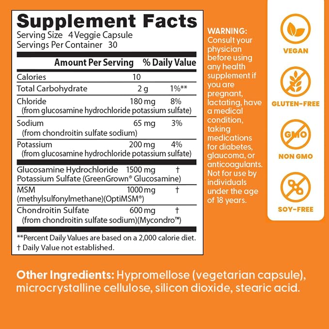 Doctor's BEST Vegan Glucosamine Chondroitin MSM, Non GMO, 120 Veg Capsules