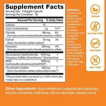 Doctor's BEST Vegan Glucosamine Chondroitin MSM, Non GMO, 120 Veg Capsules