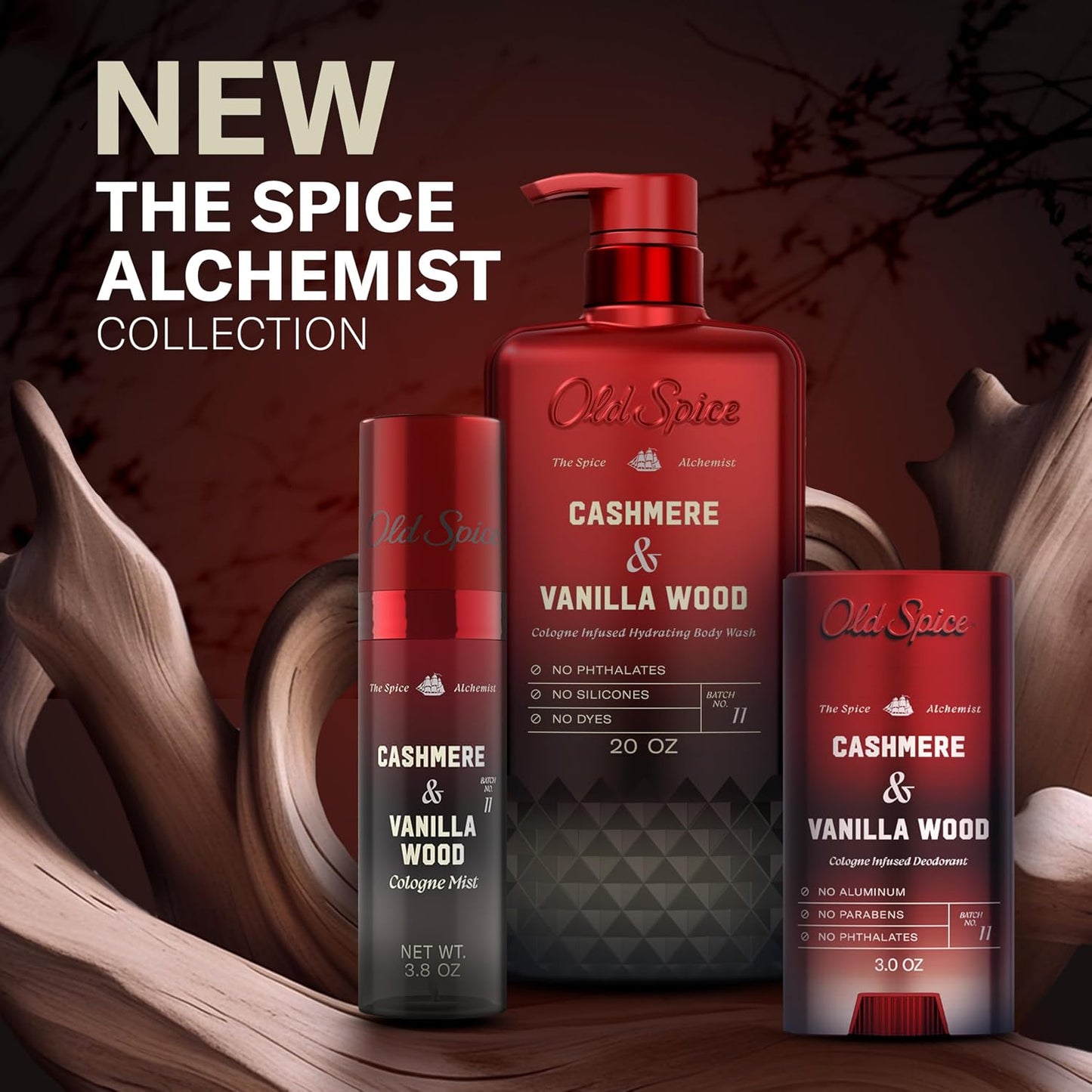 Old Spice Cologne Mist for Men, The Spice Alchemist Collection, 24/7 Cologne Infused Scent, No Trade Off Formula, Free of Parabens & Phthalates, Cashmere + Vanilla Wood Scent, 3.8 oz