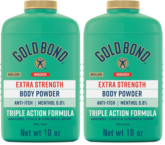 Gold Bond Medicated Talc-Free Extra Strength Body Powder | 10 oz | Cooling | Itch Relief | Pack of 2