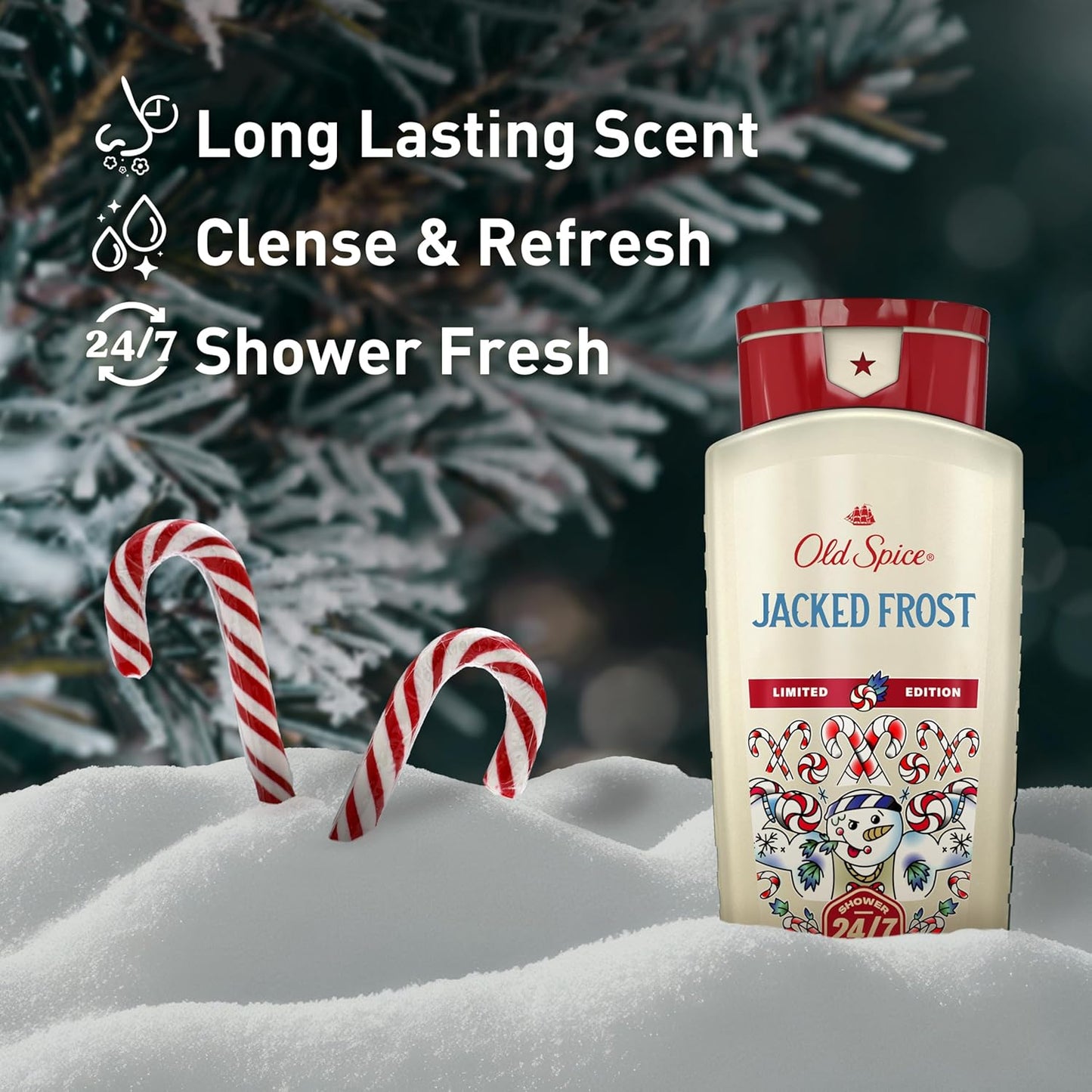 Old Spice Body Wash for Men, Holidudes Holiday Edition, 24/7 Holiday Freshness, Lasting Scent and Rich Lather, Stocking Stuffer, Jacked Frost Frosted Mint Scent, 16 oz