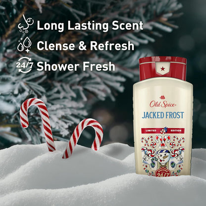 Old Spice Body Wash for Men, Holidudes Holiday Edition, 24/7 Holiday Freshness, Lasting Scent and Rich Lather, Stocking Stuffer, Jacked Frost Frosted Mint Scent, 16 oz