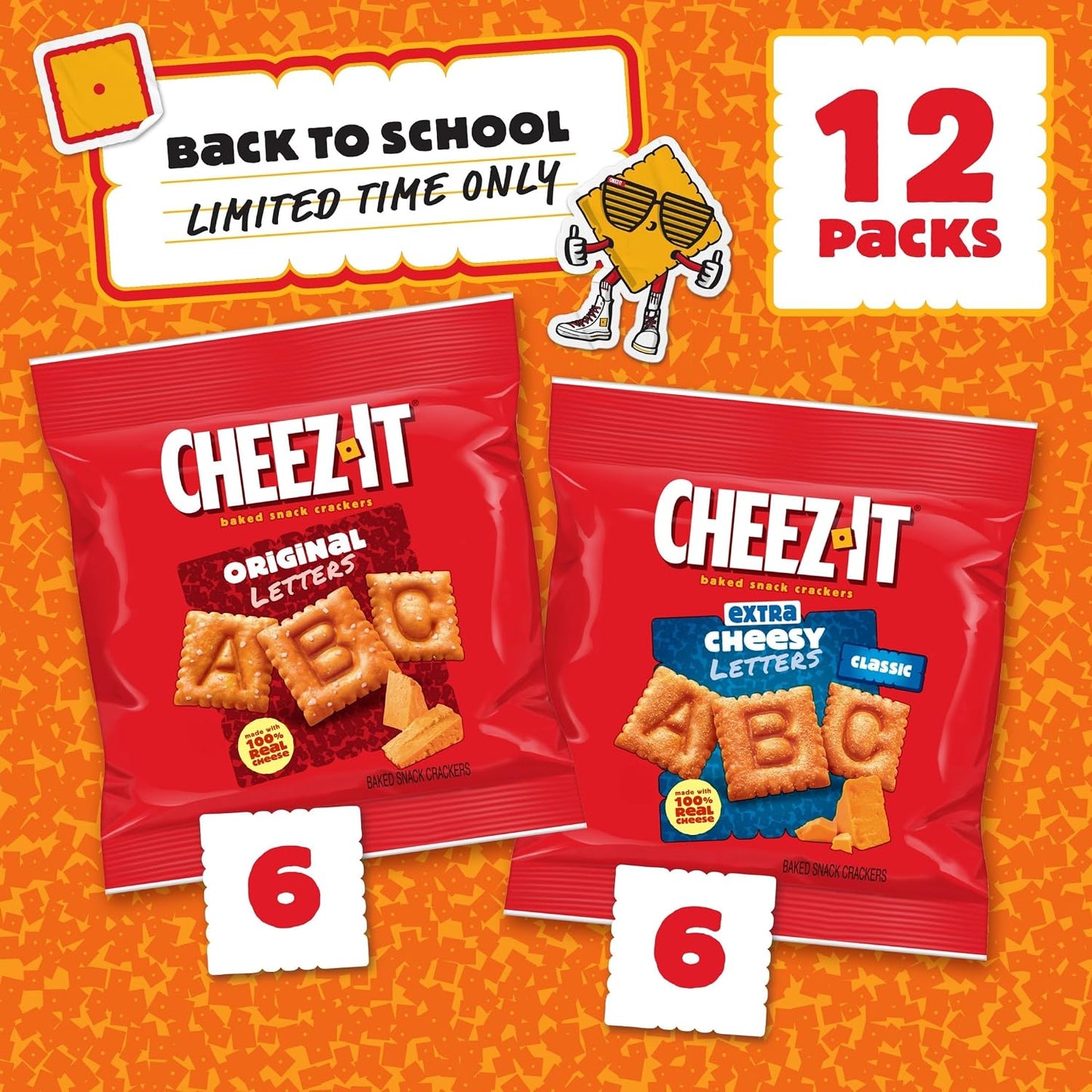 Cheez-It Letters Baked Snack Crackers, Back to School, Lunch Snacks, Variety Pack (12 Packs)