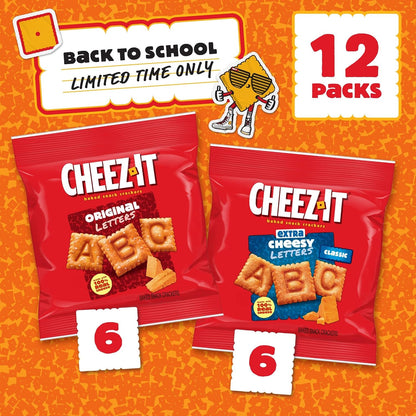 Cheez-It Letters Baked Snack Crackers, Back to School, Lunch Snacks, Variety Pack (12 Packs)
