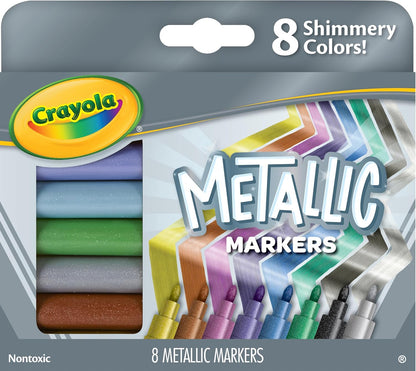 Crayola Metallic Markers (8ct), Cute School Supplies for Kids & Teachers, For White & Black Paper, 3+ | Cute School Supplies for Kids & Teachers, For White & Black Paper, 3+