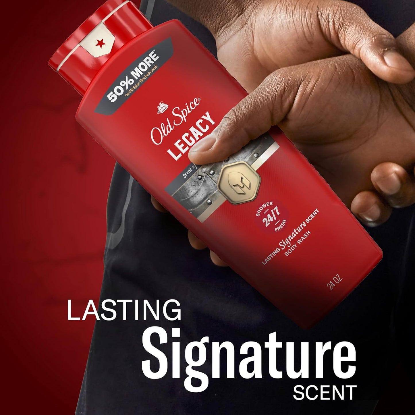 Old Spice Body Wash for Men, 24/7 Shower Fresh & Clean with Daily Use, Lasting Signature Scent, Refreshing Lather, Moisturizing Formula, Legacy with Coconut, Pine & Cedar Scent, 24 oz