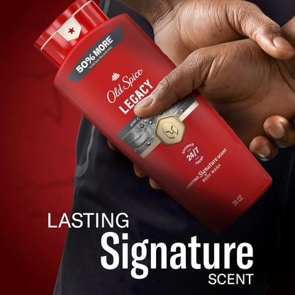 Old Spice Body Wash for Men, 24/7 Shower Fresh & Clean with Daily Use, Lasting Signature Scent, Refreshing Lather, Moisturizing Formula, Legacy with Coconut, Pine & Cedar Scent, 24 oz