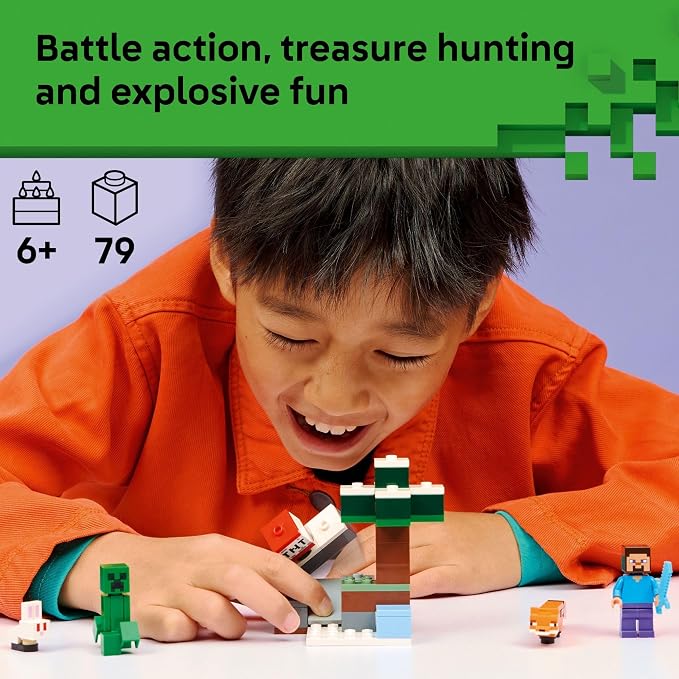 LEGO Minecraft Steve’s Taiga Adventure Building Toy for Boys & Girls - Video Game Playset & Toy Figures for Kids, Ages 6 + - W/2 Minifigures & 2 Pretend Play Animals - Gift Idea for Birthdays - 21583