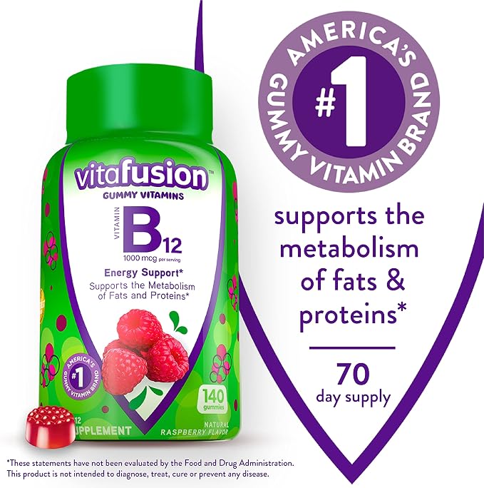 Vitafusion Vitamin B12 140 Count and Power Zinc 90 Count Gummy Vitamin Bundles for Energy Metabolism and Immune Support