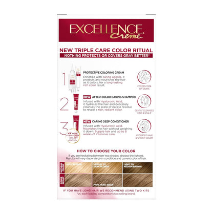 L'Oreal Paris Excellence Crème Permanent Hair Dye, Triple Care Hair Color with Hyaluronic Acid for 100% Gray Coverage, 7.5A Medium Ash Blonde, 1 Kit (Packaging May Vary)