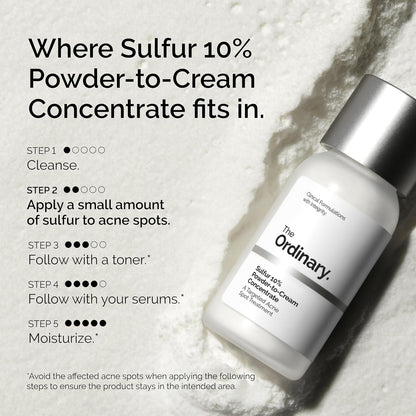 The Ordinary Sulfur 10% Powder-to-Cream Acne Spot Treatment Concentrate, Reduces Pimple Size and Zit Redness, 0.18 Oz (Pack of 2)