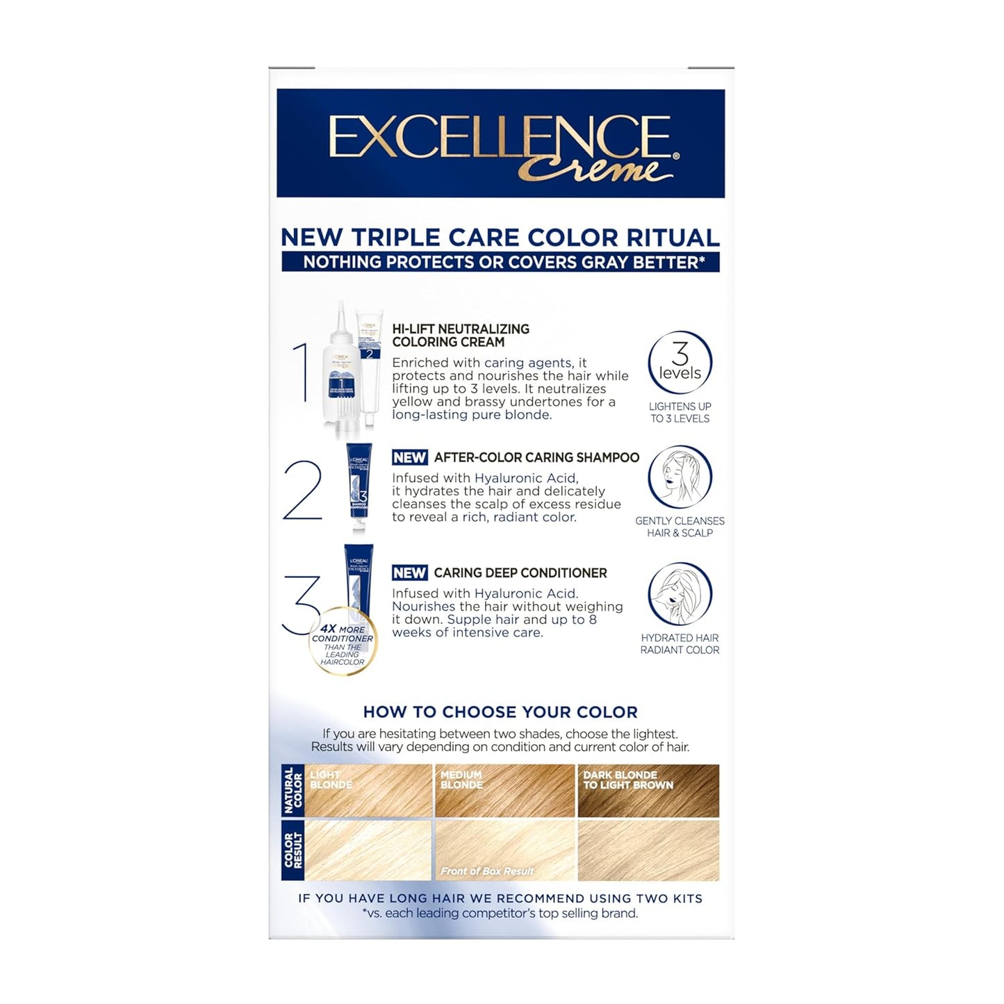 L'Oreal Paris Excellence Crème Permanent Hair Dye, Triple Care Hair Color with Hyaluronic Acid for 100% Gray Coverage, 01 Extra Light Natural Ash Blonde, 1 Kit (Packaging May Vary)