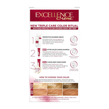 L'Oreal Paris Excellence Crème Permanent Hair Dye, Triple Care Hair Color with Hyaluronic Acid for 100% Gray Coverage, 8RB Reddish Blonde, 1 Kit (Packaging May Vary)