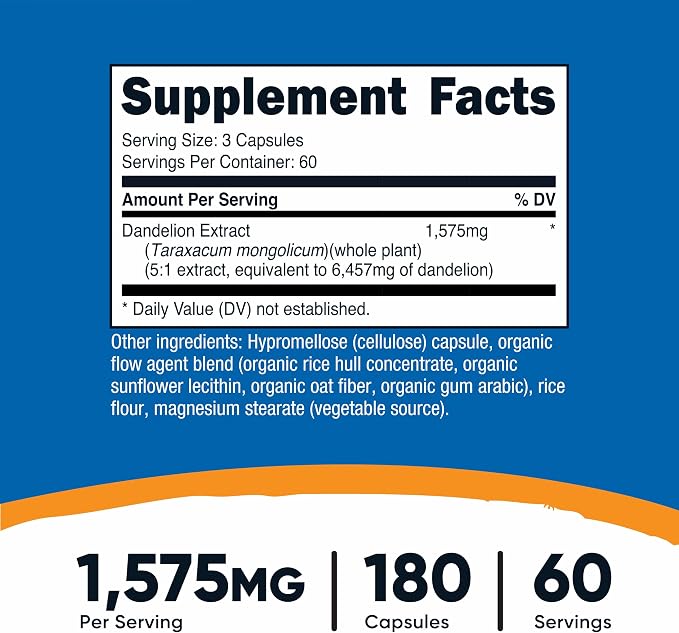 Nutricost Dandelion Extract 180 Capsules for 60 Servings Per Bottle