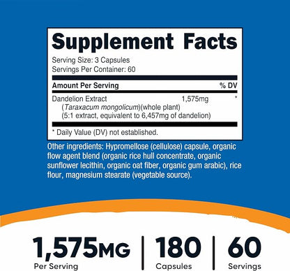 Nutricost Dandelion Extract 180 Capsules for 60 Servings Per Bottle