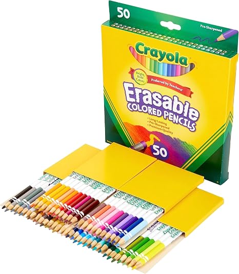 Crayola Erasable Colored Pencils (50ct), Back to School Supplies for Kids, Teacher Gifts, 6, 7, 8 [Amazon Exclusive] | Back to School Supplies for Kids, Teacher Gifts