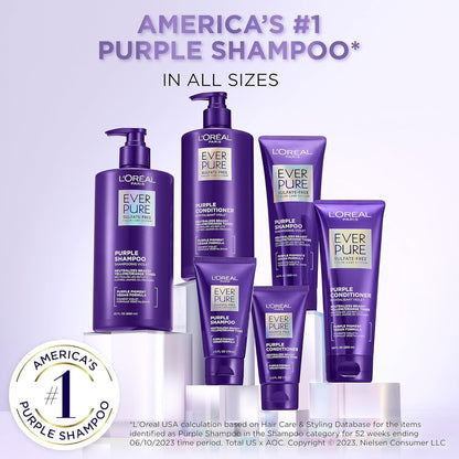 L'Oreal Paris EverPure Purple Shampoo and Conditioner Set, Sulfate-Free Brass Toning for Blonde, Bleached, Highlighted, Silver or Gray Color-Treated Hair, 6.8 Fl Oz, Pack of 6