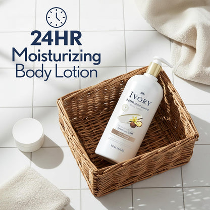 Ivory Hand & Body Lotion, 24hr Moisturizing, Repairs Extra Dry Skin, All Day Hydration, Lightweight Formula, Absorbs Instantly, Perfect for Daily Use, Shea Butter Blend, Vanilla Scent, 18 fl oz
