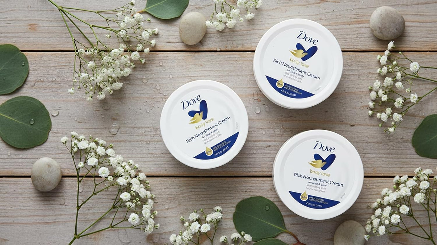 Dove Nourishing Body Care, Face, Hand, and Body Rich Nourishment Cream for Extra Dry Skin with 48-Hour Moisturization, 3-Pack, 5.07 Oz Each Jar