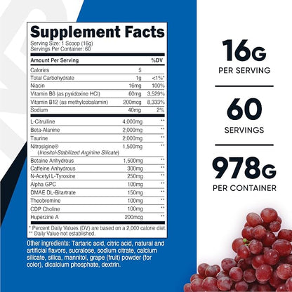 Nutricost Pre-X Xtreme Pre-Workout Complex Powder (Grape) 60 Servings