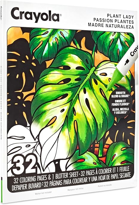 Crayola Plant Lady Adult Coloring Book, 32 Pgs, Alcohol Marker Friendly Paper, Mindfulness & Screen Free Activity for Adults and Plant Parents