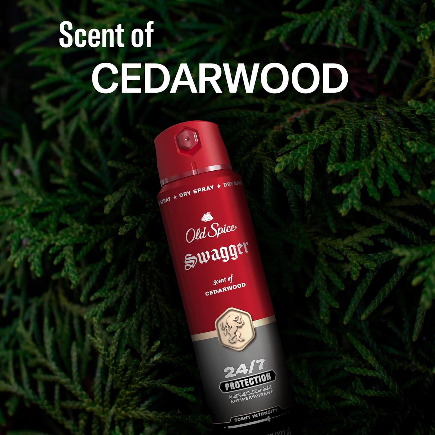 Old Spice Dry Spray Antiperspirant Deodorant for Men, 24/7 Sweat & Odor Protection Spray, Long Lasting Dry Spray, No Residue, Fresh Swagger with Cedarwood Scent, 4.3 oz Cans, (Pack of 2)