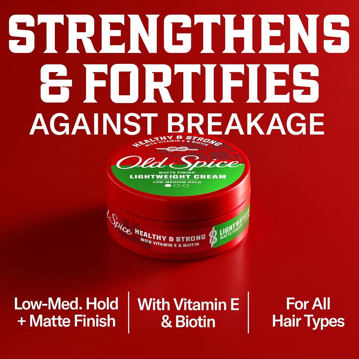 Old Spice Mens Hair Cream, Lightweight Cream, Healthy & Strong with Vitamin E & Biotin, Mens Hair Styling, Low-Medium Hold, Matte Finish, 2.22 oz