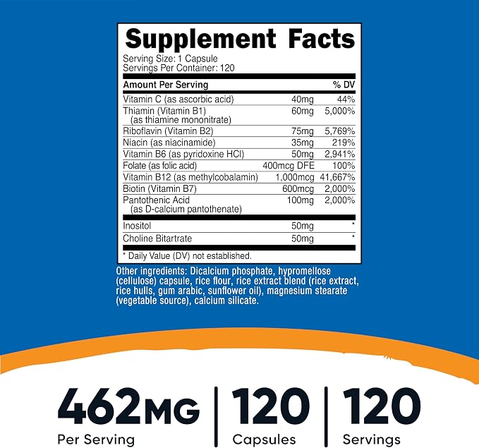 Nutricost High Potency Vitamin B Complex 462mg, 120 Capsules