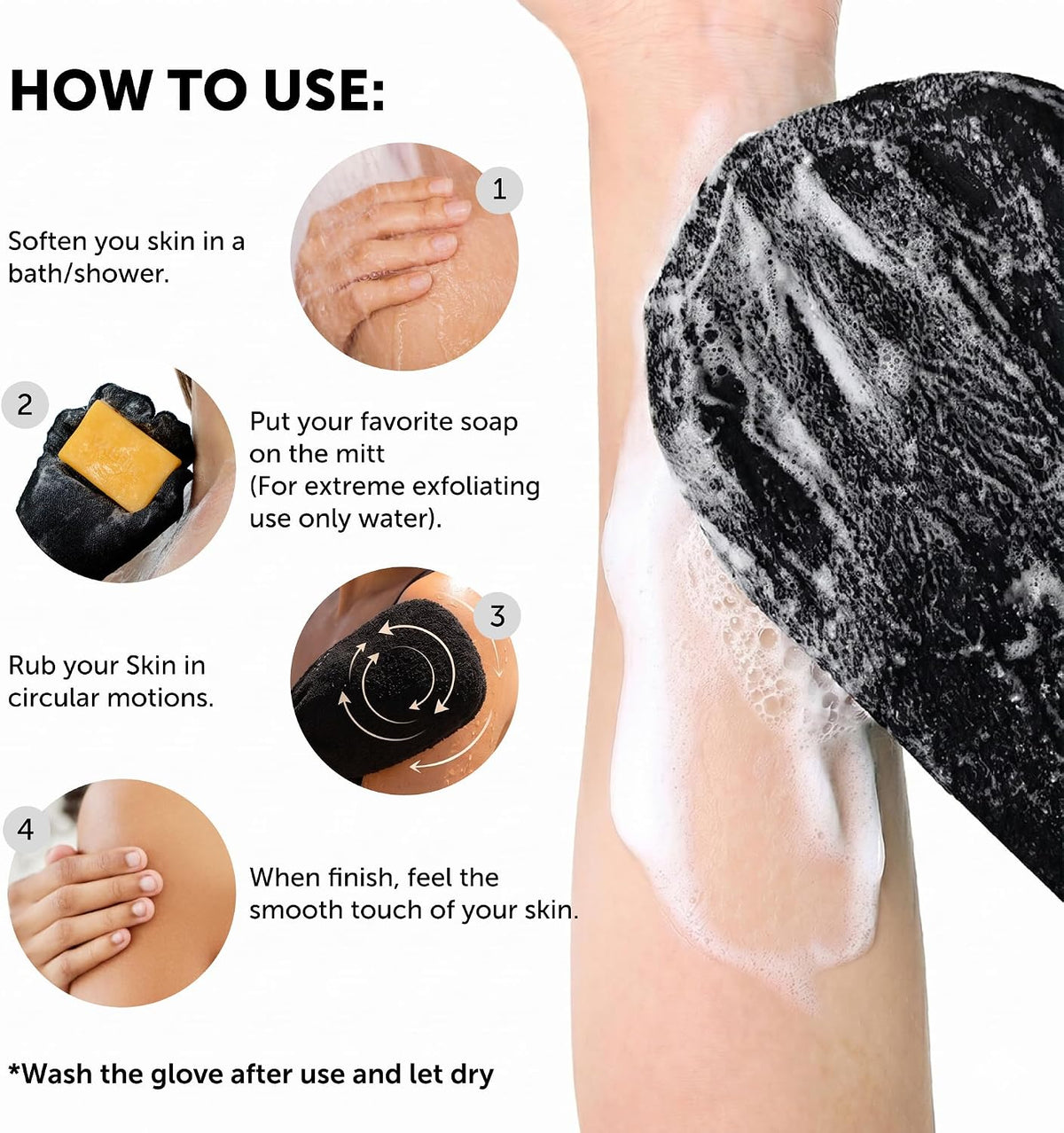 VALITIC Exfoliating Glove Body Scrubber Mitt for Shower, 1 Blackpink