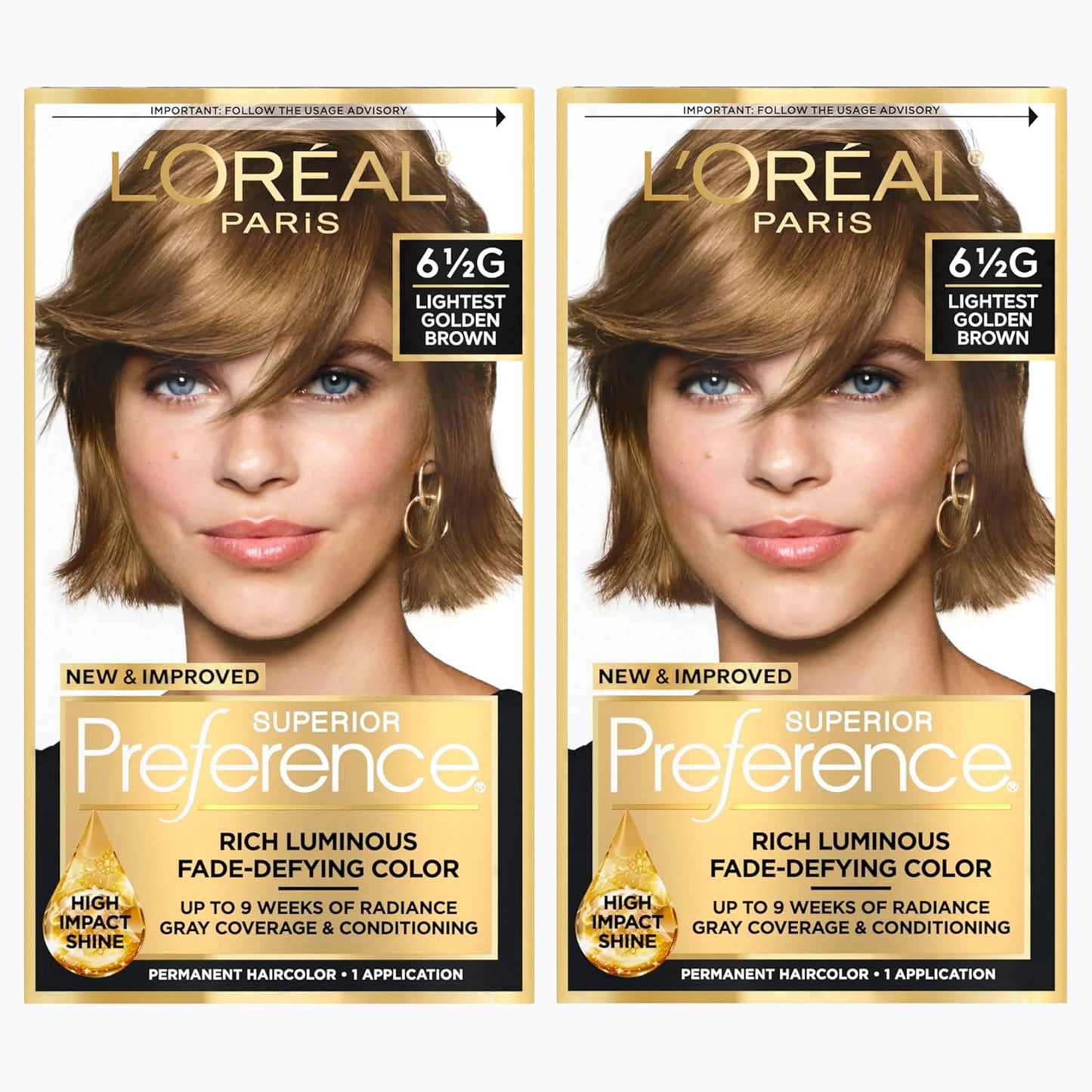 L'Oreal Paris Superior Preference Luminous Fade-Defying Permanent Hair Color, Hair Dye For Up to 9 Weeks of Radiance, Lightest Golden Brown 6.5G, 1 Hair Dye Kit (Pack of 2)