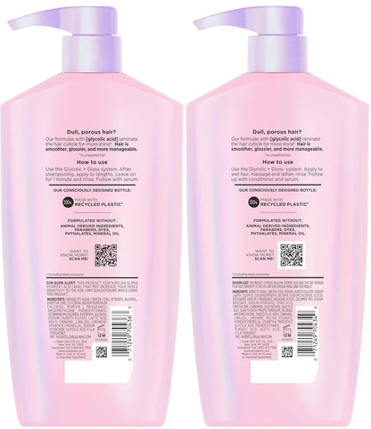 L'Oreal Paris Elvive Glycolic + Gloss Shine Boosting Shampoo and Conditioner Set, Cleanses and Smooths Dull, Porous Hair Into High-Shine, Glossy Hair, 56 Fl Oz Set