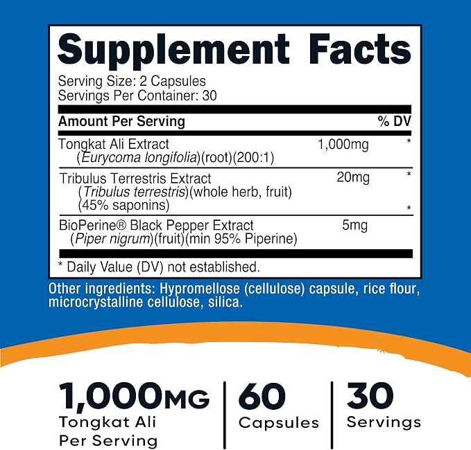 Nutricost Tongkat Ali 1,000mg 60 Capsules, Gluten Free, Vegetarian Caps